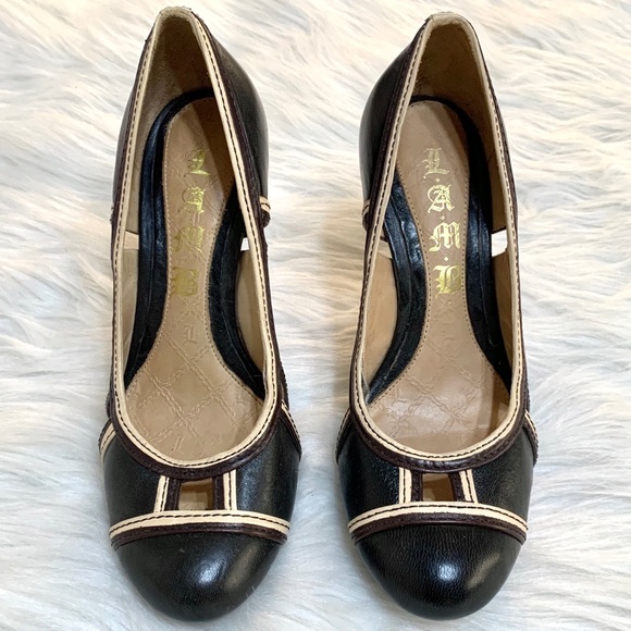 LAMB Gwen Stefani Black Leather Cap Toe High Heels - Picture 4 of 13